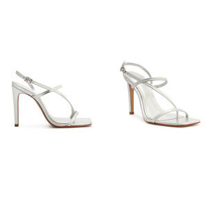 Schutz Heloise High Stiletto Shoes Women's Size 10B Silver Metallic Strappy Heel